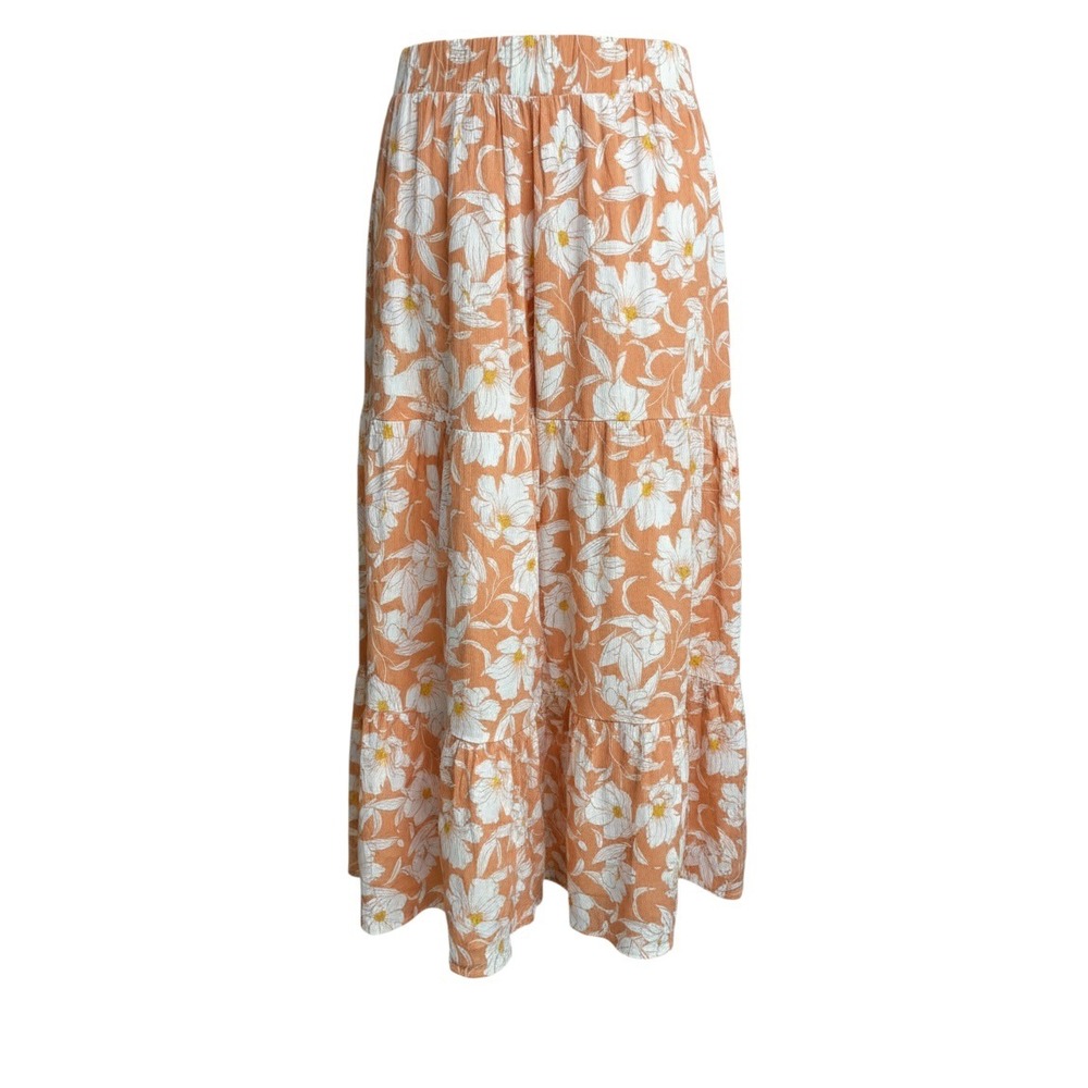 Torrid Peach White Floral Tiered Maxi Skirt Size 2 Plus Smocked Elastic Waist
